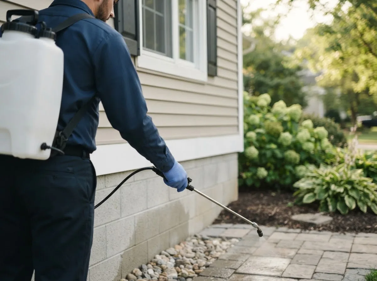 Pest control technician inspecting a home in Westbury, NY